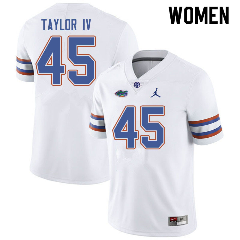 Jordan Brand Women #45 Clifford Taylor IV Florida Gators College Football Jerseys Sale-White - Click Image to Close